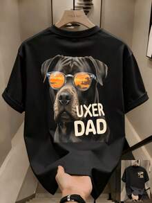 Camiseta deportiva para hombres que absorbe la humedad, camiseta de algodón puro impresa de manga corta, ajuste holgado, pantalones casuales versátiles y elegantes - Negro - Ver 1