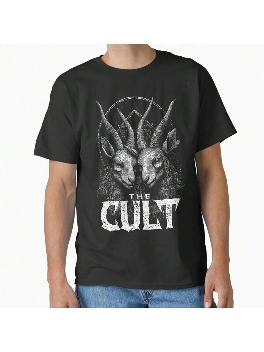 Camiseta de los años 80 The Cult Tee, camisetas de la banda de rock británica, moda para hombres y mujeres, camiseta de manga corta, tops para las cuatro estaciones, regalos de cumpleaños, 7.76 oz. - Negro - Ver 1