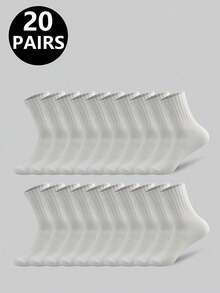 1/5/10/20 paires de chaussettes mi-mollet de couleur unie noire et blanche pour hommes, chaussettes toutes saisons, non compressives, convenant aux sports, à la course, à la fitness - Multicolore - Voir 6