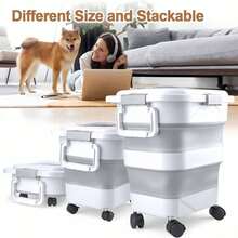 Portable, Collapsible Pet Food Storage Box – With Wheels & Handle | Space-Saving, Airtight Food Container For Dogs & Cats – Ideal For Travel, Camping & Home - 45L - 查看 6