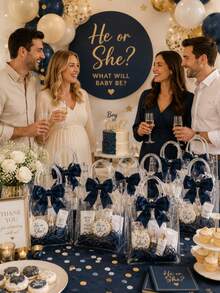 20pcs Clear Plastic Gift Bags, Reusable PP Material With Handles And Satin Bows, Size 7.8in X 9.8in (20cm X 25cm), Perfect For Weddings, Bridal Showers, Birthday Parties, Baby Showers, Gender Reveal Parties, Event Gift Bags, Small Businesses And Other Occasions - Blue - View 6
