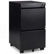 Mobile File Cabinet Under-Desk Office Organizer Printer Standard With 5 Casters And 2 Drawers For A4, Letter & Legal Size Files - Black - View 8