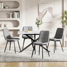 Jooli H Modern Upholstered Dining Chairs Set, Grey Linen Fabric Kitchen Chairs With Black Metal Legs For Dining Room, Kitchen - Grey Linen Fabric - View 1