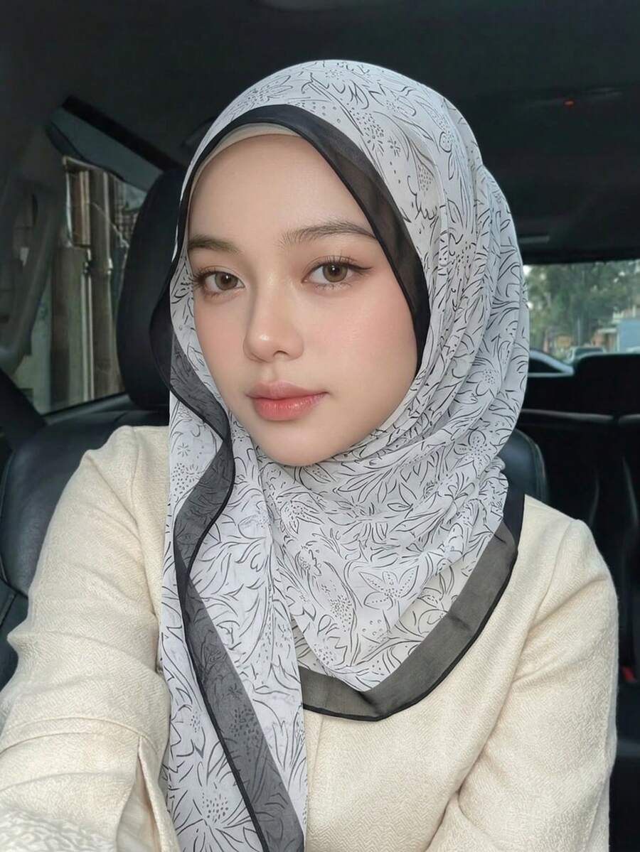 1件装女士新款印花乔其纱头巾，轻盈柔软透气长款围巾，高端数码印花时尚百搭围巾，适合日常外出、散步、购物，四季皆宜。