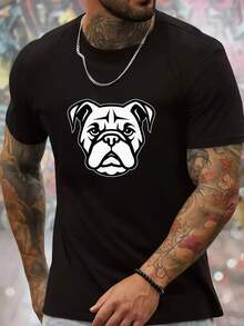 1 Men's Summer Crew Neck T-Shirt With Bulldog Print, Soft Fabric, Regular Fit, Fashionable Short Sleeve T-Shirt For Adults. Women's Short Sleeve Crew Neck T-Shirt For Everyday Wear. - 黑色 - 查看 7