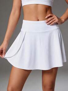 High Waist Sports Skirt For Women, Anti-Flashing With Pockets, Comfortable Fabric, Suitable For Tennis, Yoga, Fitness, Badminton, With Anti-Flashing Lining And A-Line Design, Can Be Worn For Sports Or Daily Wear - White - View 2