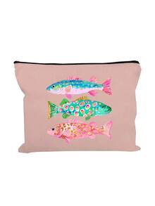 Colorful Striped Fish Pattern Cosmetic Bag,Vintage Style,Creative Zippered Makeup Pouch & Multi-Functional Coin Purse - Multicolor - View 13