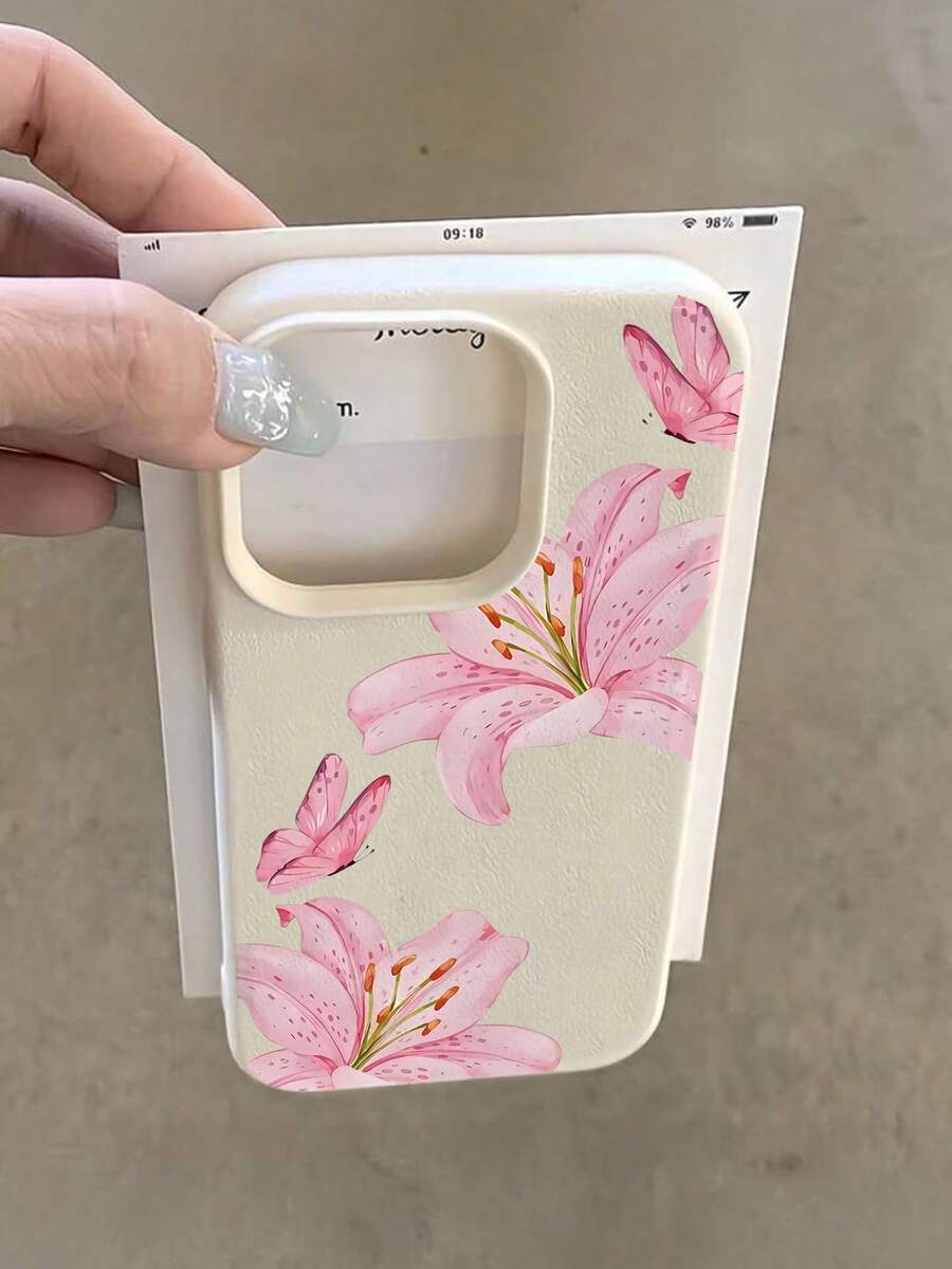 1件 Ins 太空風透明奶油木蘭花手機殼,防摔保護殼,適用於 Apple/18 - 白色 - 查看 1