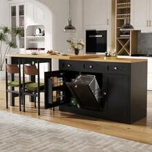Extendable Bar Table With Storage, Folding Dining Table With Drawer And Snack Shelf, Sliding Bin Holder (Bin Not Included), Space-Saving Design Ideal For Small Apartments And Kitchens, White - 黑色 - 查看 4