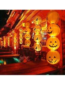 5 pièces Lanternes en papier citrouille d'Halloween, lumières de citrouille pour décoration de jardin extérieur, arrangement de scène détachable, lanternes en papier effrayantes pour Halloween et Thanksgiving, décoration suspendue pour jardin, arbre et cour, lanternes en papier citrouille pour farces, lanternes citrouille orange, décoration de fête d'Halloween, lanternes en papier suspendues intérieur/extérieur (sans lumières) - Multicolore - Voir 3