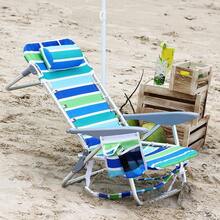 Silla de playa plegable tipo mochila ligera, juego de 2 unidades con 5 posiciones de reclinación, tumbona exterior resistente hasta 300 libras, con portavasos, bolsillo para móvil, soporte para toalla - Verde y azul - Ver 1