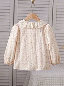 Girls' Long Sleeve Pure Cotton Shirt With Turn-Down Collar, Autumn Top - Apricot - View 2