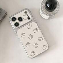 SANRIO 時尚新款可愛卡通線條 Hello Kitty 貓咪相容 iPhone 17 Pro Max 手機殼，16 Pro 新 15 女款 14 網紅 17 Pro Max 極簡 17 皮革全方位保護套 - 白色 - 查看 1