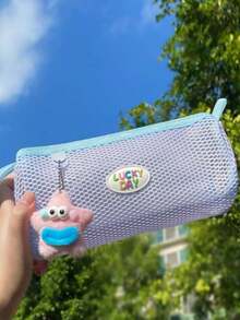 1pc Dopamine Booster Transparent Mesh Pencil Case, Large Capacity Stationery Bag, High-Aesthetic Round Storage Pouch - Multiple Styles - View 11