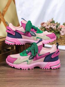 春秋女鞋，粉色網面運動鞋，適合節慶慶祝，時尚戶外登山鞋，返校季 - 玫粉綠 - 查看 5