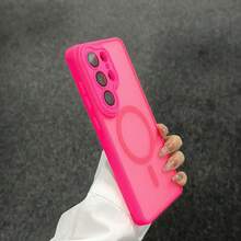 高級霧面磁吸手機殼，相容 Galaxy S26Ultra S25Ultra A37 A57 S24 S23FE Plus Ultra, A55, A56, A16 A17 A36 A26 A16 A35 A54 A15 S25 S24 S23 及其他機型。具備全鏡頭保護、內建鏡頭貼膜、親膚觸感、防指紋、支援無線充電及防震設計，手機殼 - 玫紅色 - 查看 6