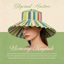 Women's Lorna Murray Hat, Reversible Straw Pleated Sun Hat, Wide Brim Foldable Casual Outdoor Beach Sun Hat For Summer - Style A5 - View 2