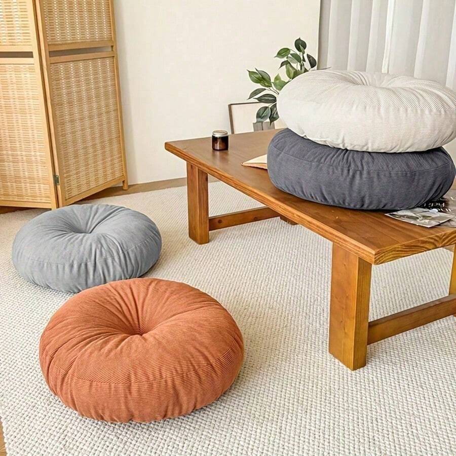 1pc 40cm Round Cushion, Soft & Comfortable Round Design, Light Beige Color With Good Breathability, Suitable For Balcony, Floor, All Seasons - A - View 1