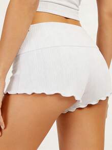 Women Ribbed Foldover Lounge Shorts Low Rise Fold Over Sleep Shorts Wide Waist Sexy Booty Pajama Bottoms - White - View 4