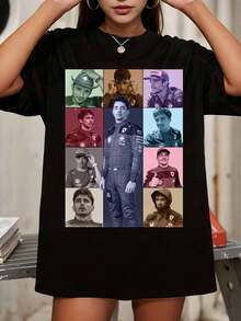 Charles L-LeclercSSS F1-förarfotokollage grafisk överdimensionerad svart t-shirt - Svart - Visa 1