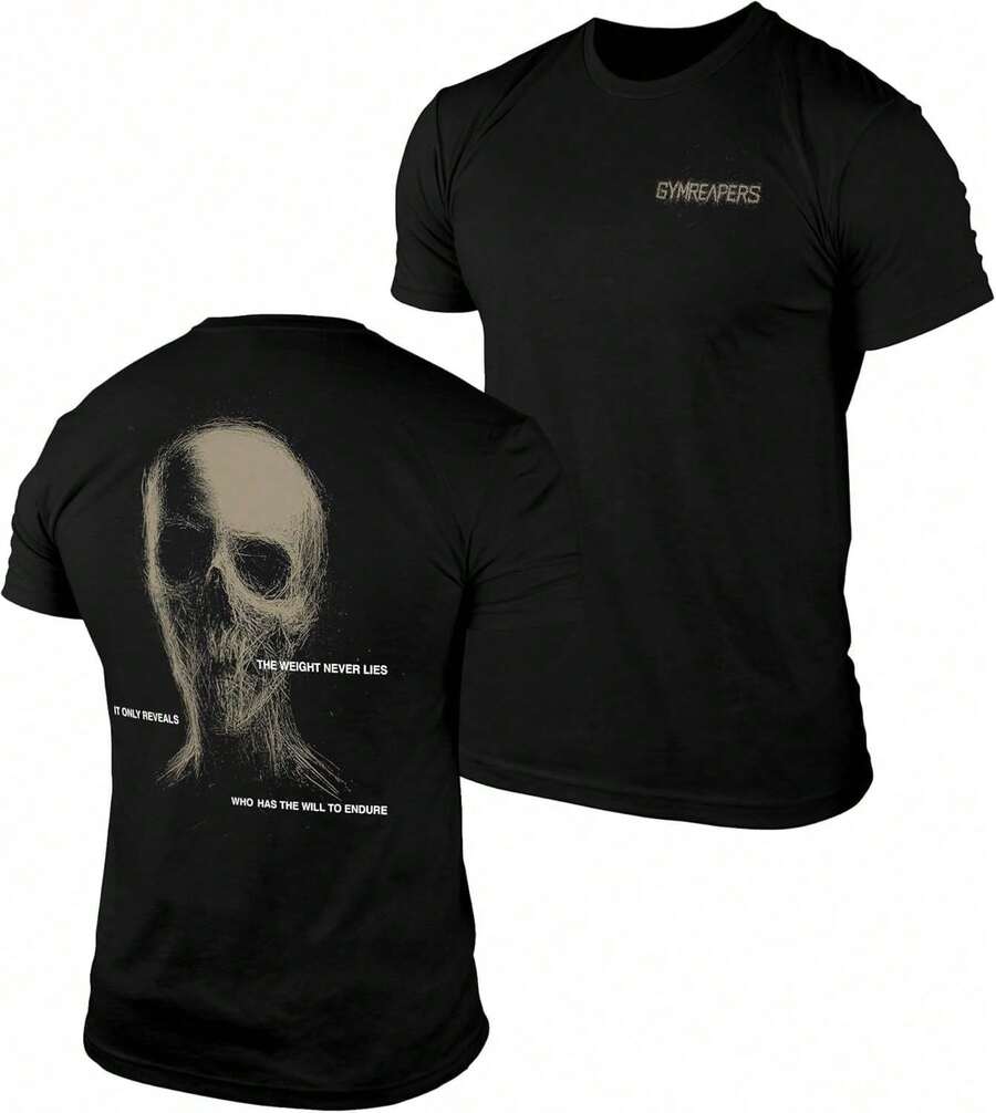 Gymreapers Men's Sports T-Shirt With Skull Design - Moisture-Wicking - Short Sleeve - Sports T-Shirt For Running And Fitness - Slim Fit And Quick-Drying - 白色 - 查看 1
