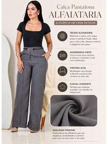 Kit 2 Women's Tailored Wide Leg Pants + 2 Free Belts - Black / Gray - View 3