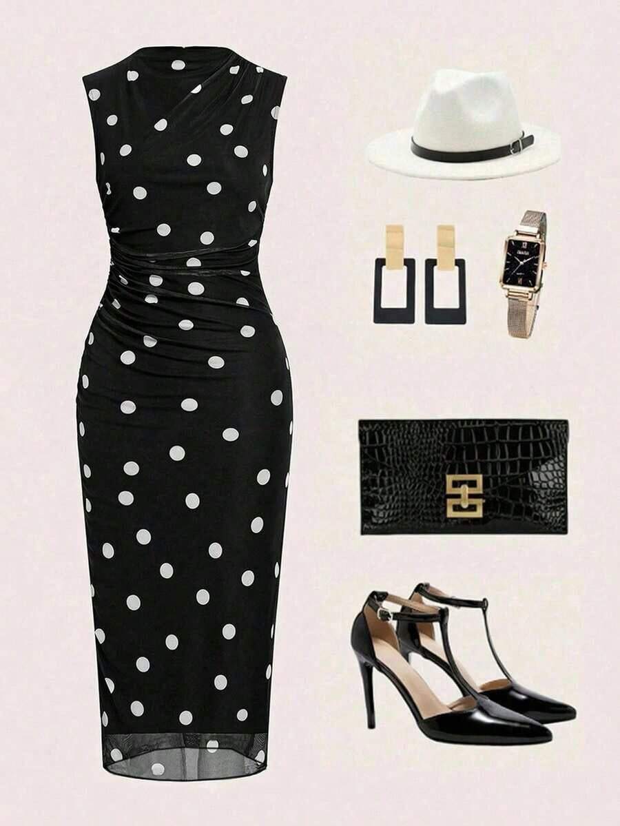 Women Midi Dresses - 黑白 - 查看 1