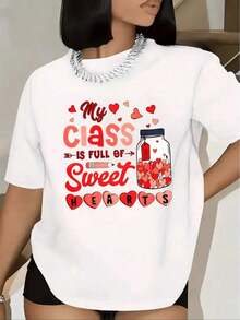 Women's Valentine's Day T-Shirt For Teachers, Compatible With Icon Prints (Hearts, Pencils, Books) - Lightweight And Breathable Polyester Top, Casual, Short Sleeve, Crew Neck - Valentine's Day Gift For Teachers, Events - With Heart Design, Machine Washable 7UP7 - 白色 - 查看 12