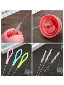 5/1pc Flexible Stainless Steel Straw Cleaning Brush, Soft Bristle Glass Tube Cleaning Brush, Bottle Brush, Reusable Long Handle (Random Color) - Multiple Styles - View 5