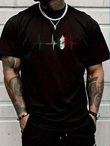 Camisetas Gráficas de Algodón 100% Algodón, Diseño Corazón de México, Bandera de México, Latido del Corazón, EKG, Pulso, Orgullo Mexicano, Camisetas Gráficas para Hombre y Mujer, Tops de Ver - Negro - Ver 1
