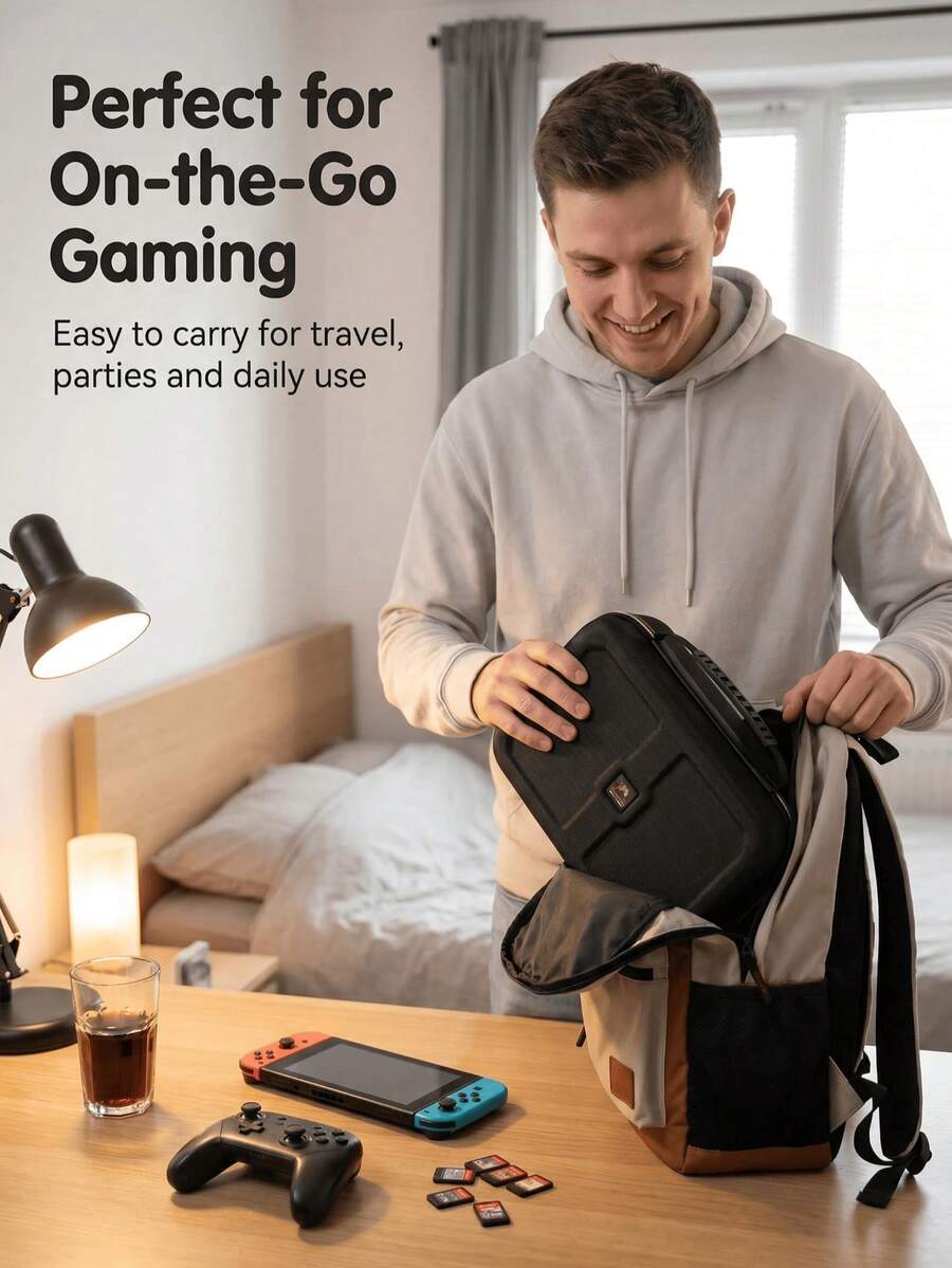 Tas Pelindung Portabel Switch 2 (2025) Hard Case, Dilengkapi Kompartemen Penyimpanan Terintegrasi untuk Konsol, Kontroler, Kartrid Game, dan Aksesori Lainnya (Termasuk 18 Slot Kartu Game). Tas Portabel Berkapasitas Tinggi Ini Ringan dan Mudah Dibawa. - View 1