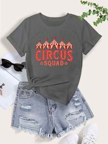High-Resistance Cotton T-Shirt - CIRCUS Print T-Shirt, Short Sleeve And Round Neck, Casual Style, Suitable For Women In Spring And Summer, Can Be Worn In All Seasons, As A Base Layer In Spring And Autumn Or Alone In Summer, Unisex. - 深灰色 - 查看 12