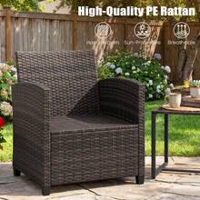 GOFLAME 3-Piece Garden Furniture Set PE Rattan Outdoor Bistro Conversation Set With Cushioned Sofa And Tempered Glass Coffee Table For Porch Balcony And Backyard - Beige - View 5