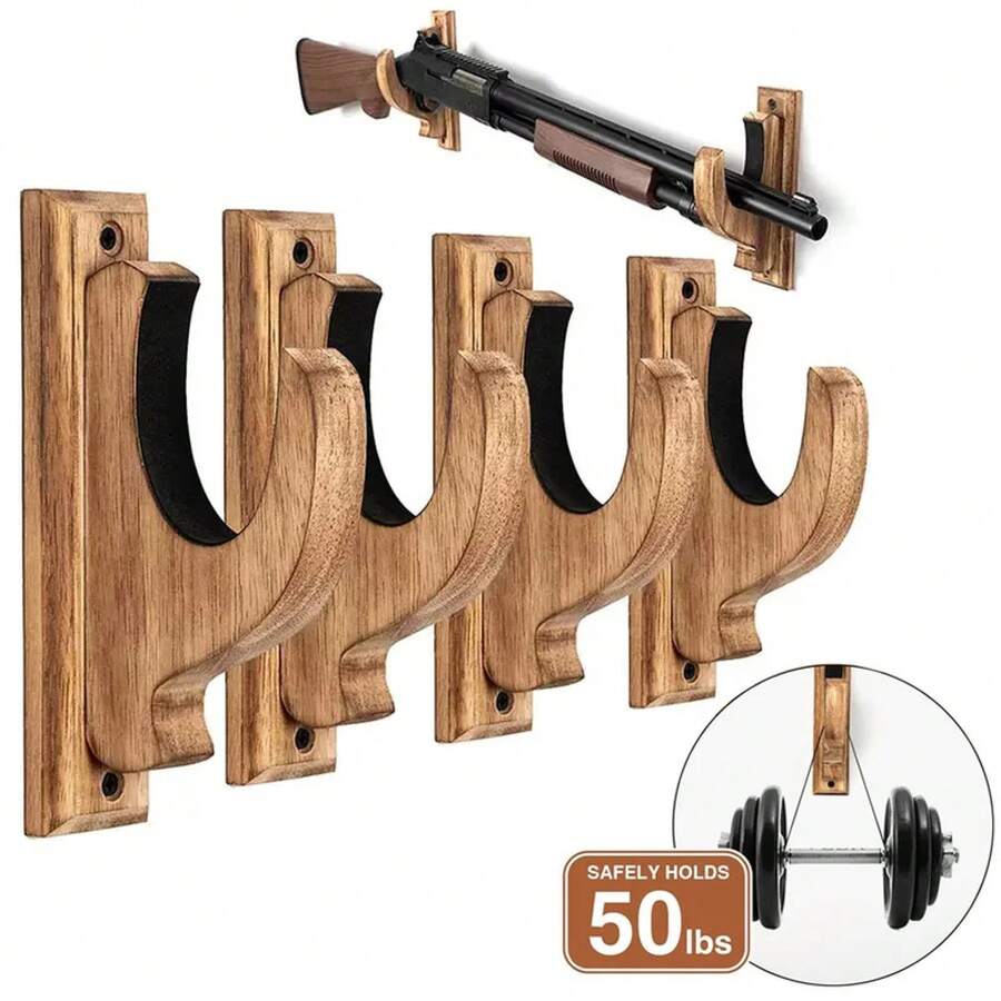 4 piezas/2 piezas/1 pieza de soporte de madera para montar en la pared, soporte de almacenamiento para rifles de caza en el hogar, soporte decorativo de pared para y flecha. - 1 pieza - Ver 1