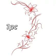 Chinese Style Red Floral Temporary Tattoo Sticker, Water-Washable, Disposable, Waterproof, Sweat-Proof, Non-Reflective, Suitable For Arms And Back, Realistic Tattoo Design, Lasts 3-5 Days, Perfect For Fashion-Forward Users - Multicolor - View 9