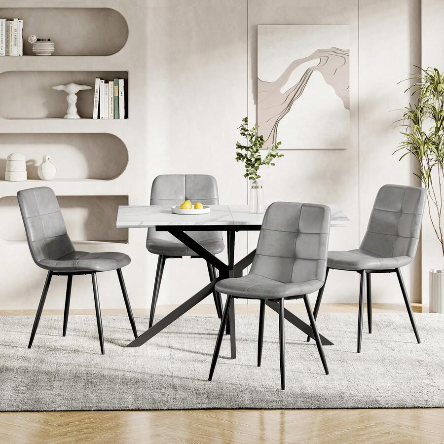 Jooli H Modern Upholstered Dining Chairs Set, Grey PU Fabric Kitchen Chairs With Black Metal Legs For Dining Room, Kitchen - Gray PU Fabric - View 1