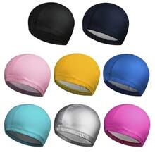 2025 New Waterproof PU Fabric Protects Ears Solid Color Waterproof Adult/Children's Swimming Caps Pool Hat PU Fabric Protects Ears - C102-淺藍色-1件 - 查看 6