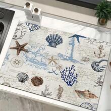 1pc Ocean Creature Pattern Absorbent Dish Drying Mat, Espresso Machine Countertop Absorbent Mat, Sink Drain Mat, Soft Faucet Absorbent Mat, Sink Cup Mat, Kitchen & Bathroom Accessories - Multicolor - View 7