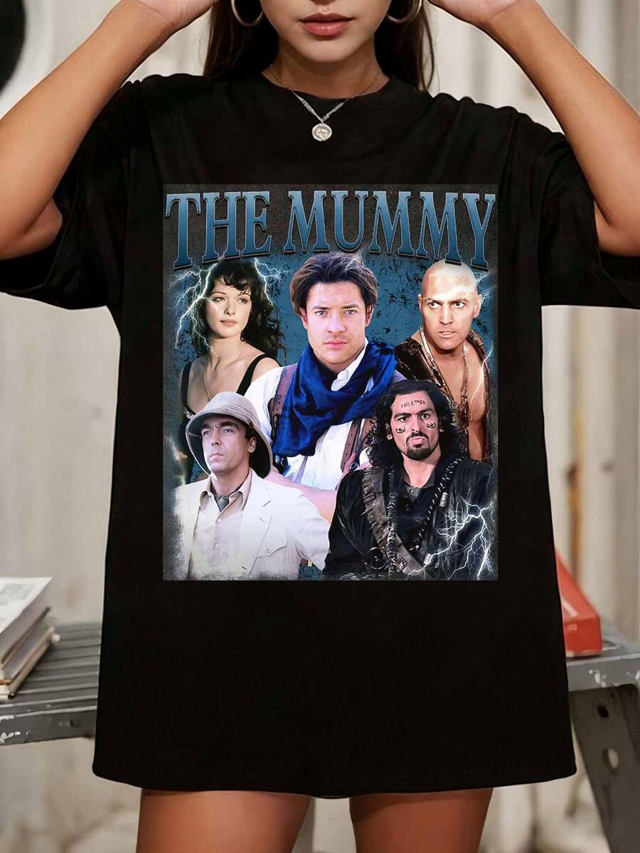 The Mummy Movie T-Shirt, Retro Bootleg Tee - Black - View 1