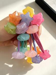 4/5/8 buc./set elastice de păr cu capete duble pentru femei, scrunchies cu inimă/stea iridescente, elastice cu capete duble din perle false în culori macaron, benzi elastice de păr cu elasticitate ridicată, non-distructive, pentru coadă de cal - Multicolor - Vizualizare 2