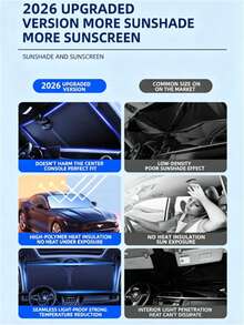 1pc Car Front Windshield Sun Shade, Specialized Heat Insulation Sun Protection Shade Board, Convenient Storage Design, No Drilling Required Car Sun Shade Cover, Seamless Edge Fit, Equipped With High-Density Light-Blocking Fabric With Reflective Coating, Protects Car Interior, Effectively Blocks Sunlight, Car Privacy Curtain, Universal Design, Suitable For Cars And SUVs, Protects Your Car From Sun Exposure, Essential Car Window Curtain/Sun Shade - A - View 4