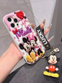 This Disney Mickey Mouse Lanyard Phone Case Is Fully Covered In TPU Material. It's Shockproof, Lightweight, And Compatible With IPhone17/16/11/13/15/15 Plus/15 Pro/15 Pro Max/12/14 Pro Max/11 Pro Max/12 Pro/12 Pro Max/13. This Phone Case Makes A Popular Birthday Gift Or Business Gift; It's Durable, Stain- And Fingerprint Resistant, And Suitable For Both Men And Women. The Set Also Includes A Mickey Mouse Phone Case And A Mickey Mouse Plush Bracelet. It's A Perfect Gift For Friends And Family. This Stylish Phone Case Is Fun, Lightweight, And Durable. IPhone17 Pro Max Phone Case, Minnie Mouse Phone Case. - trắng - Xem 5