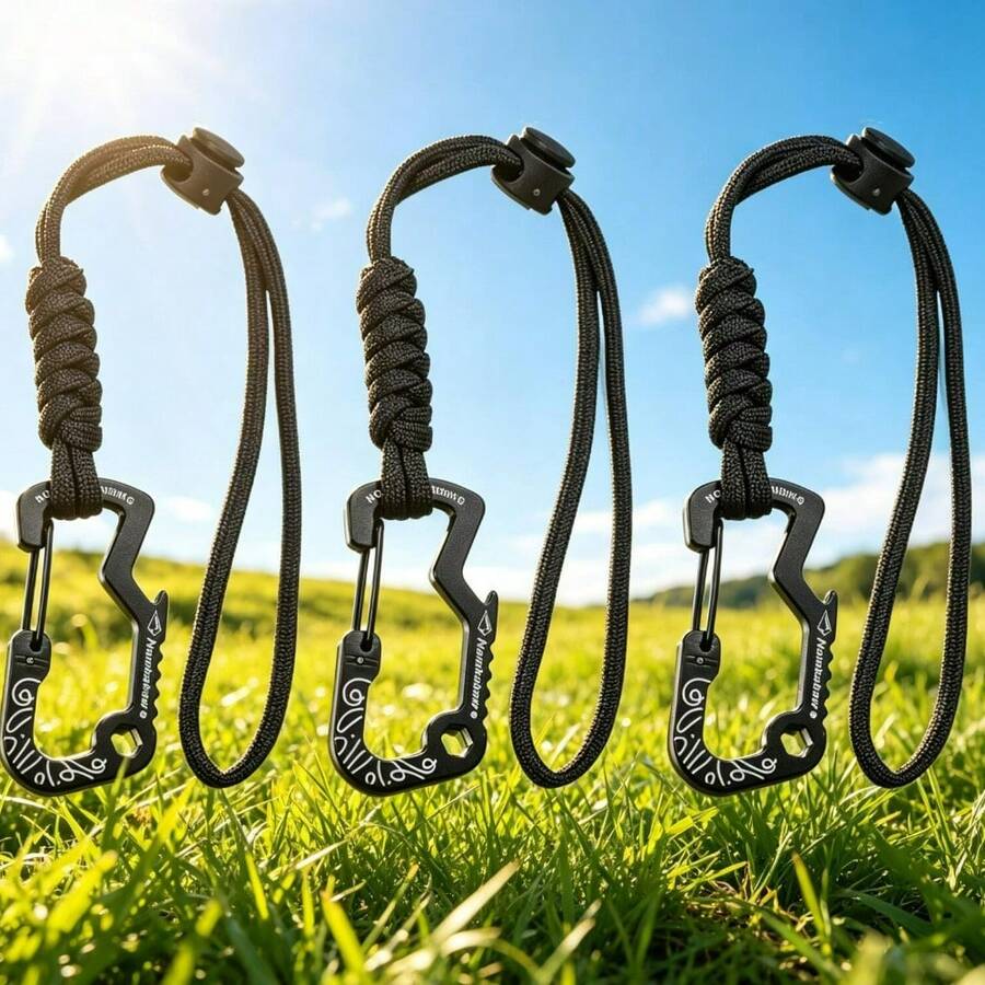 Multifunctional Tactical Hook Carabiner With Paracord Keychain Anti-Loss Rope For Outdoor Camping Hiking Emergency Gear - A - View 1