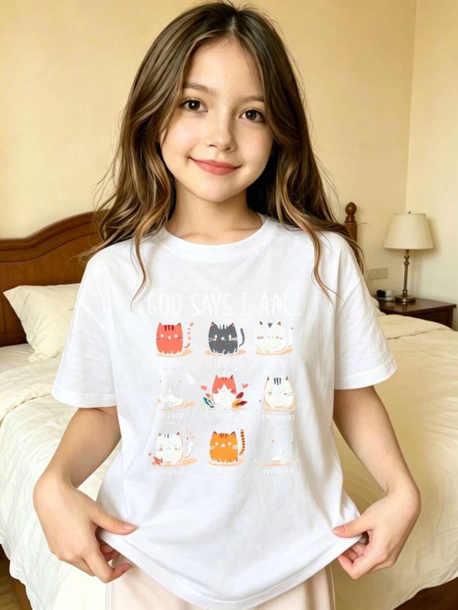 God Says I'm A Cat T-Shirt For Girls - White - View 1