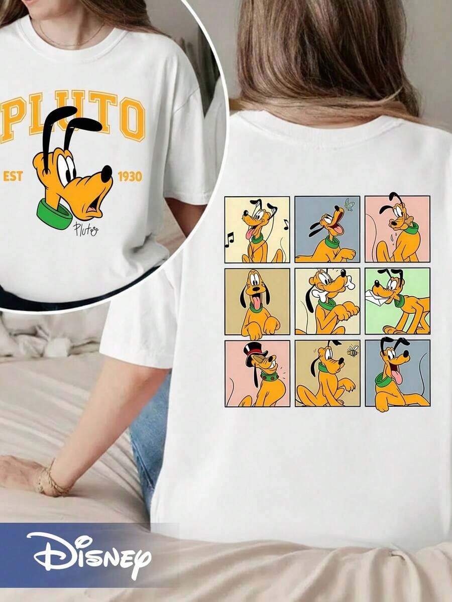 Disney PLUTO Portrait Pattern T-Shirt; Parent- Matching Disney PLUTO Portrait Pattern T-Shirt For Vacation With Family - White - View 1