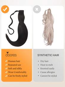 DOORES Invisible Ponytail Hair Extensions, Easy To Install, 100% Human Hair, Straight 14-22 Inch, 75-90g, High Quality Remy Hair, With Clips, Natural Look, Soft Touch - S1B - View 5