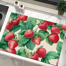 1 pieza Felpudo absorbente con estampado de fresa para secar platos, felpudo absorbente para mostrador de máquina de espresso, felpudo absorbente para fregadero, felpudo absorbente suave para grifos, felpudo absorbente para tazas de fregadero, accesorios de cocina y baño - Multicolor - Ver 6