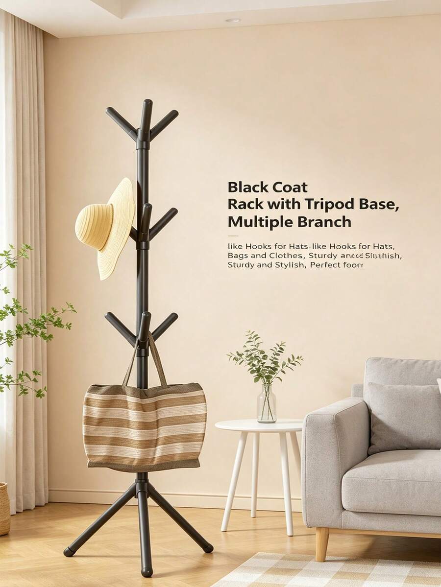 6-9 Tier Minimalist Black Floor Standing Clothes Rack Iron Art Clothing Storage Rack With 2-Tier Hooks Modern Home Storage Organizer Suitable For Hallway Bedroom Office - Black - View 1