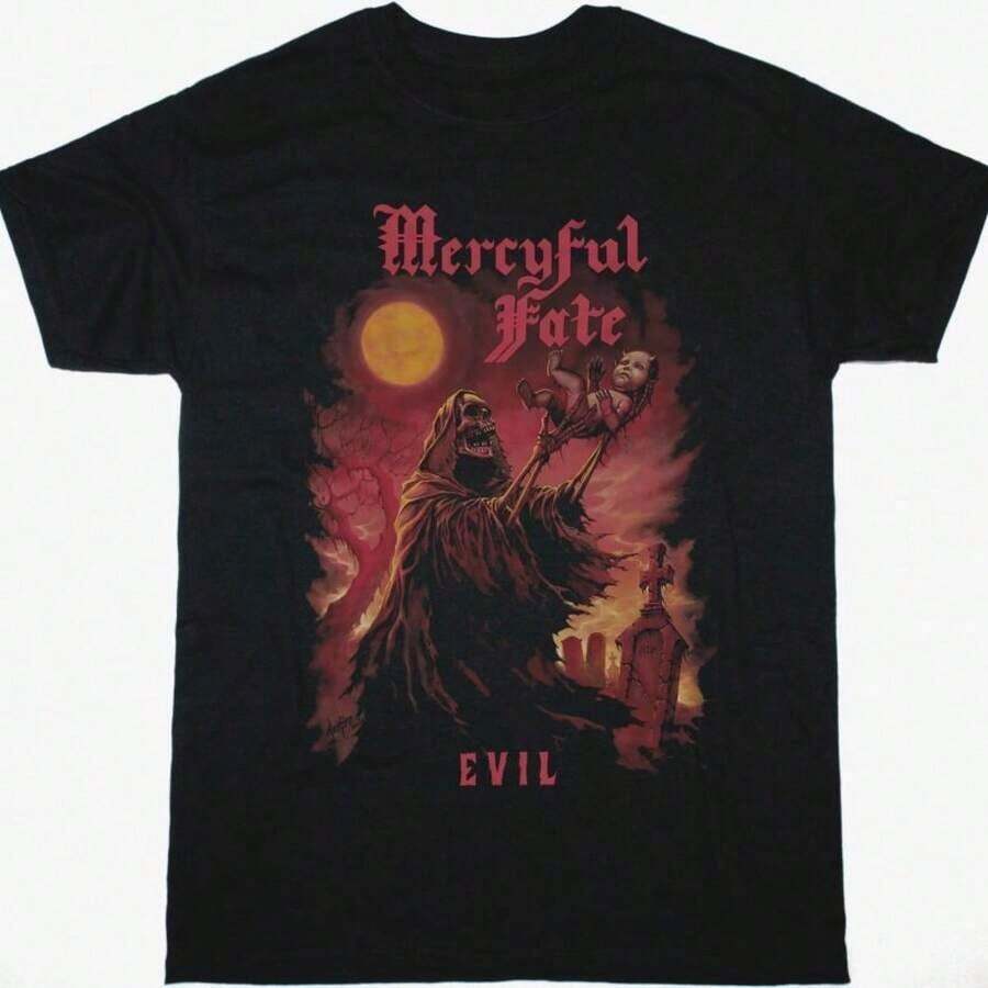Camiseta Casual de Manga Corta 100% Algodón MERCYFUL FATE EVIL NEW BLACK, 1 Pieza, Camiseta Unisex, Conjuntos Familiares a Juego, Camiseta Casual de Moda Urbana Hip-Hop, Camiseta Unisex de Algodón Puro - Negro - Ver 1
