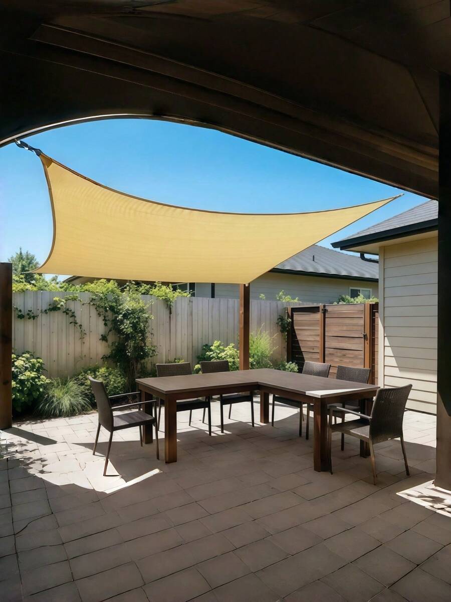 Polyester Solid Color Sunshade Canvas, Bohemian Style Sunshade Fabric, Suitable For Summer Sun Protection And Outdoor Camping, Ideal For Patios, Gardens, Pools, And Balconies (Support Poles Not Included) - Yellow - View 1